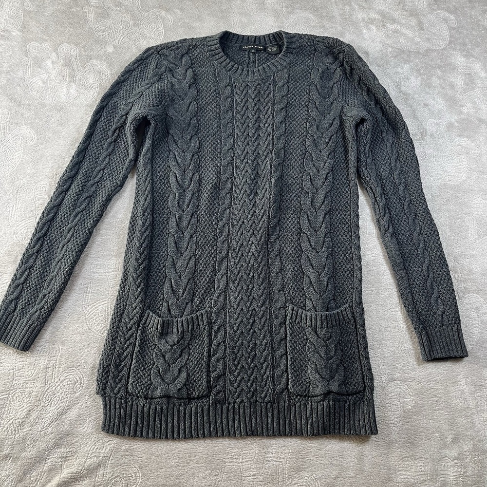 Jeanne Pierre Cable Knit Sweater Gray Small Pullover Crewneck Layering